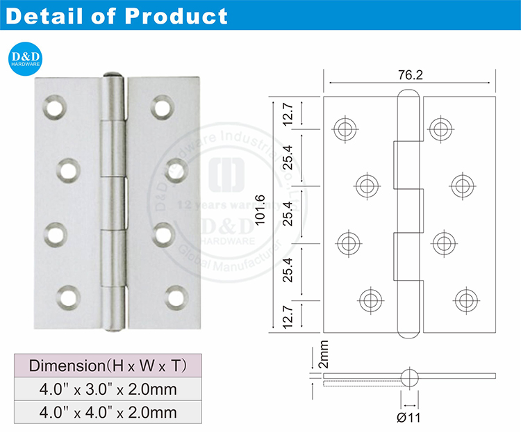 Stainless Steel Rivet Tip Hinge-D&D Hardware Charnière à pointe de rivette en acier inoxydable Hardware D & D