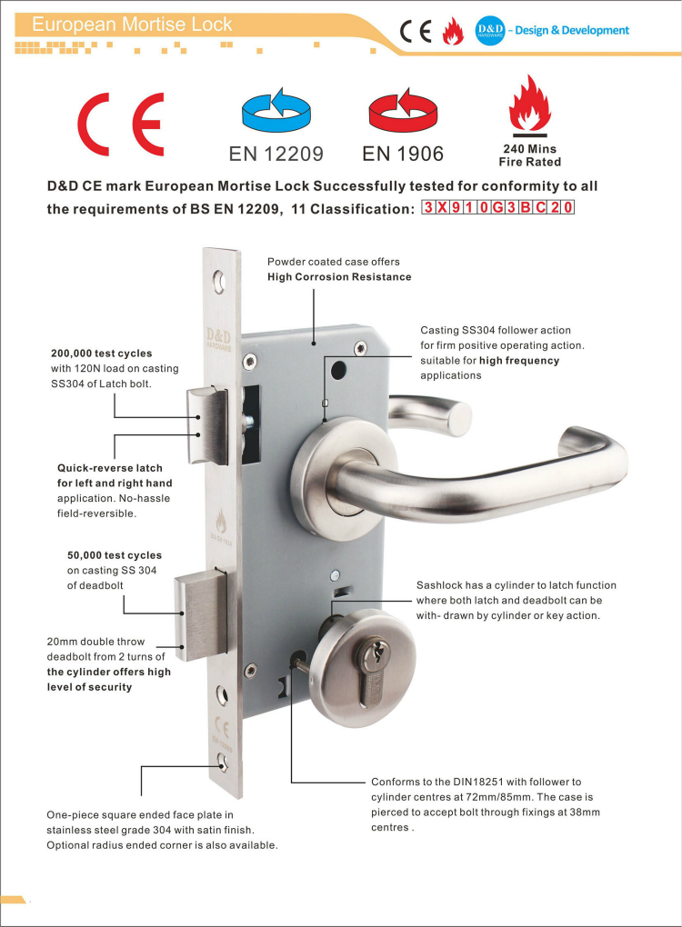 Hardware EURO Mortise Lock-D & D