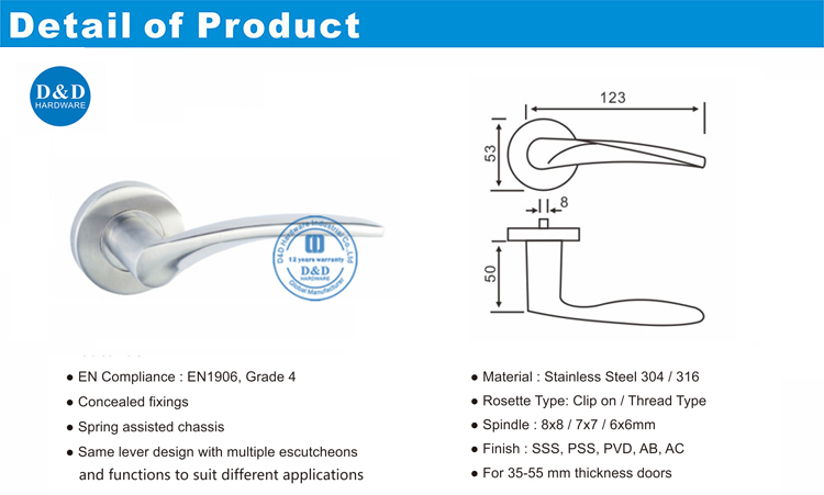 Porte de porte externe Poign&eacute;e de levier solide-DDSH001-D & D