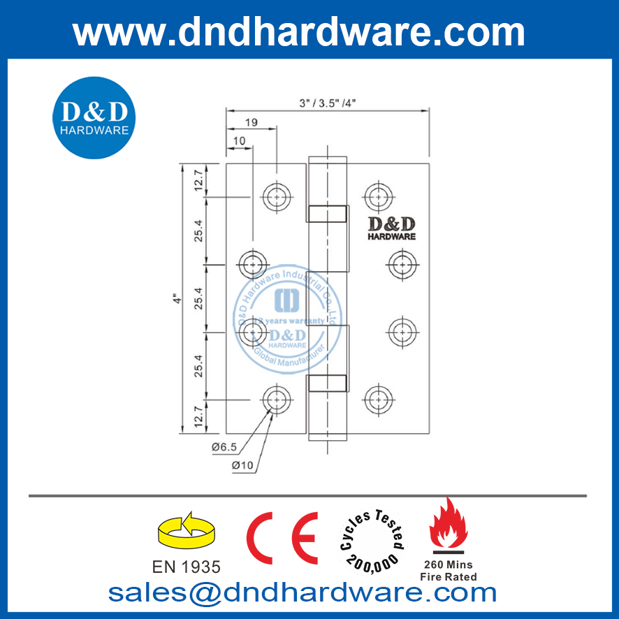 CE Mark Euro SS201 Fire Butt Hinge pour la porte externe-DDSS001-CE-4X4X3