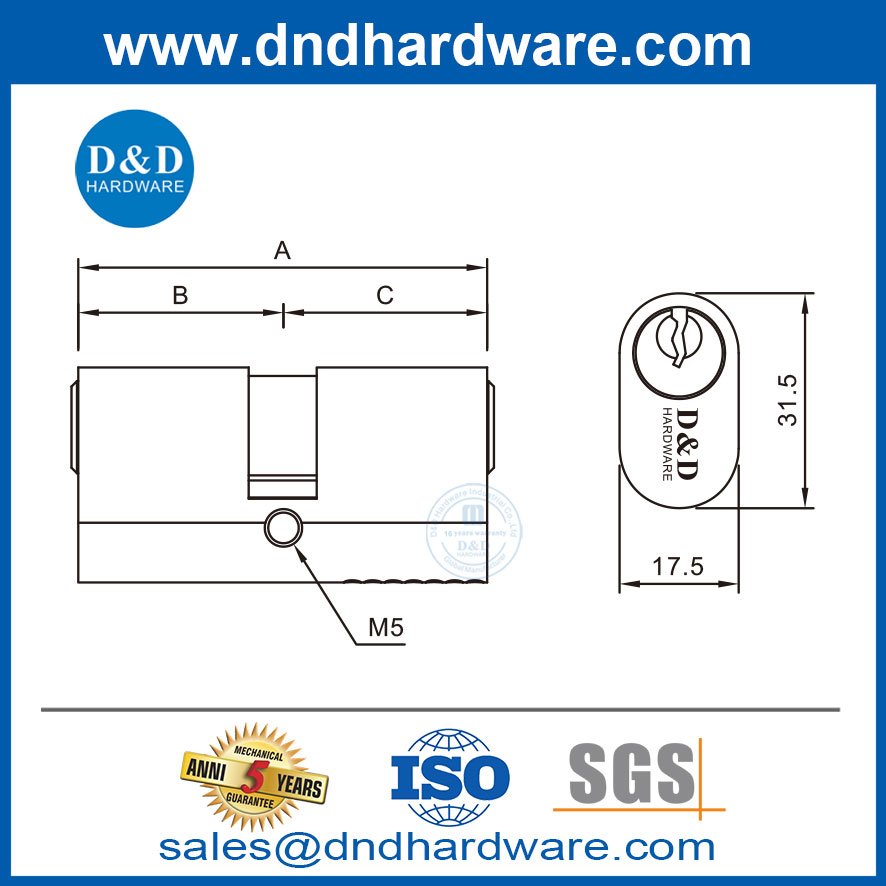 Haute sécurité Euro Classic Double Open Anti Drill Brass Door Lock Cylinders Core-DDLC008