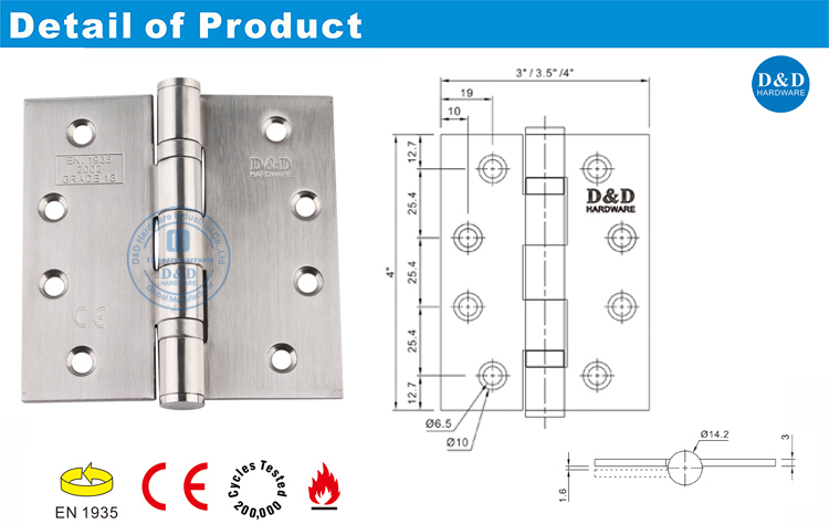 Charni&egrave;re de porte en acier inoxydable CE-DDSS001-CE-443-D & D
