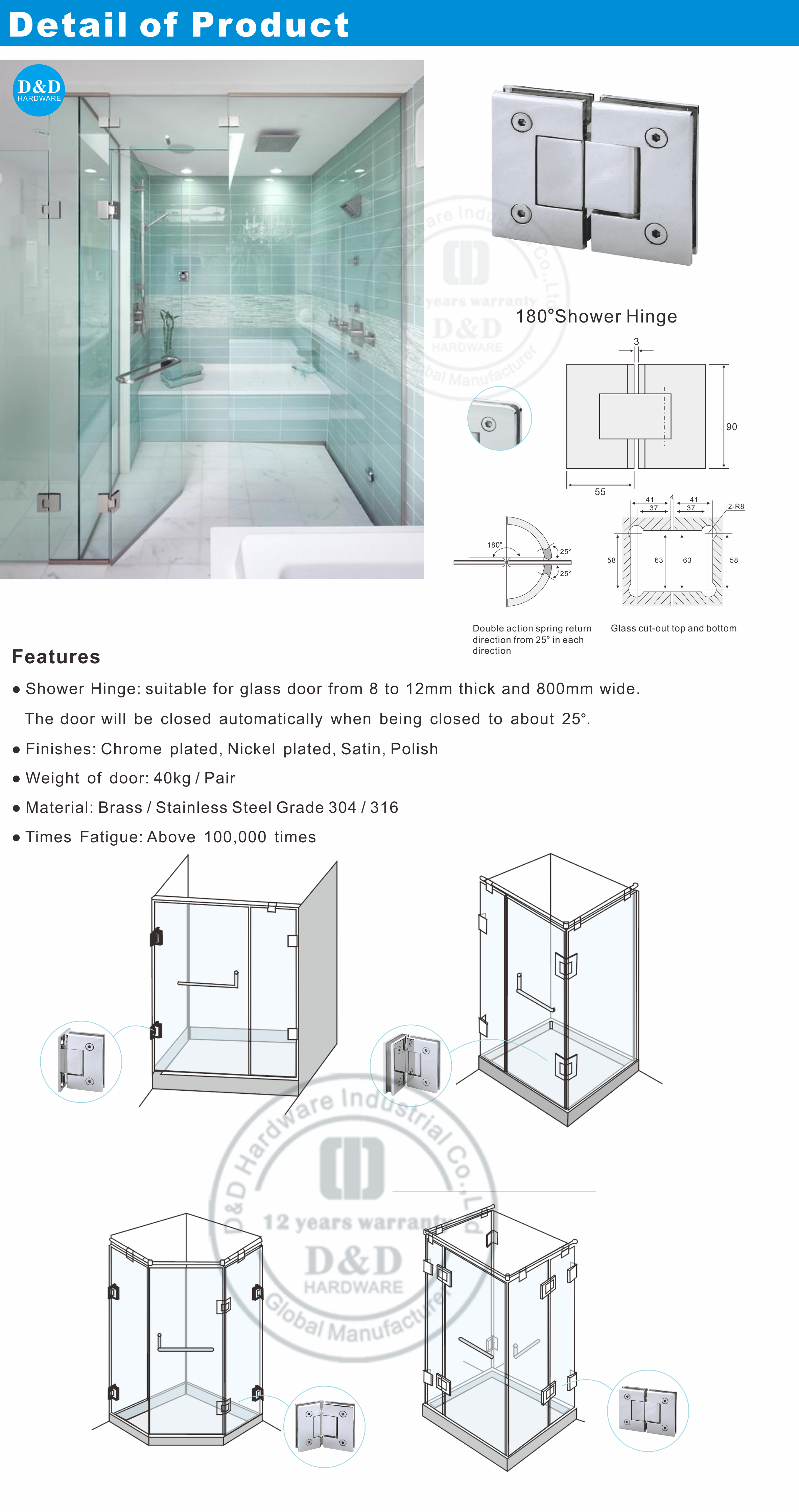 frameless glass shower hinges charnière de douche en verre sans cadre