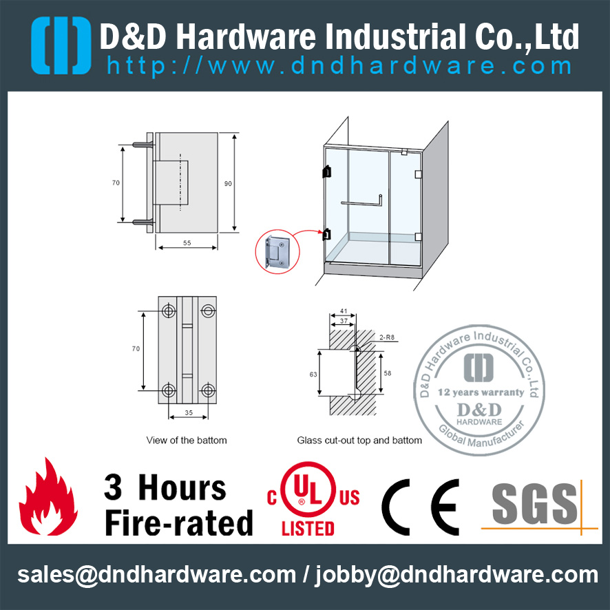 Glass Glass Down Porte Hinge-D et D Hardware